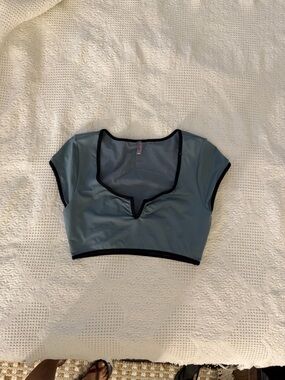 Free People Slate Blue Crop Top with Black Trim